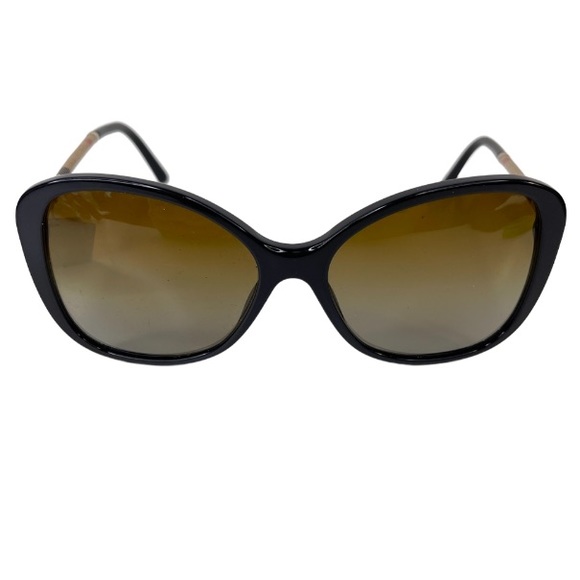 BURBERRY Signature Plaid Round Sunglasses NEW Black 57mm Rare - Picture 2 of 13